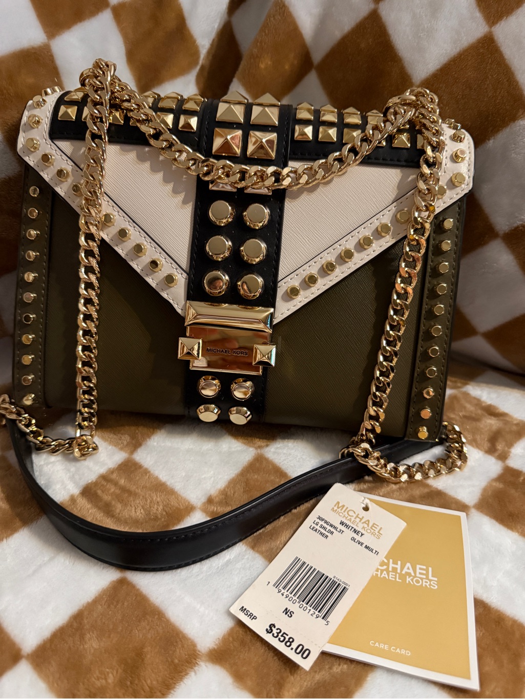 Michael Michael Kors Whitney Large Studded Saffiano Leather Shoulder Bag Nwt